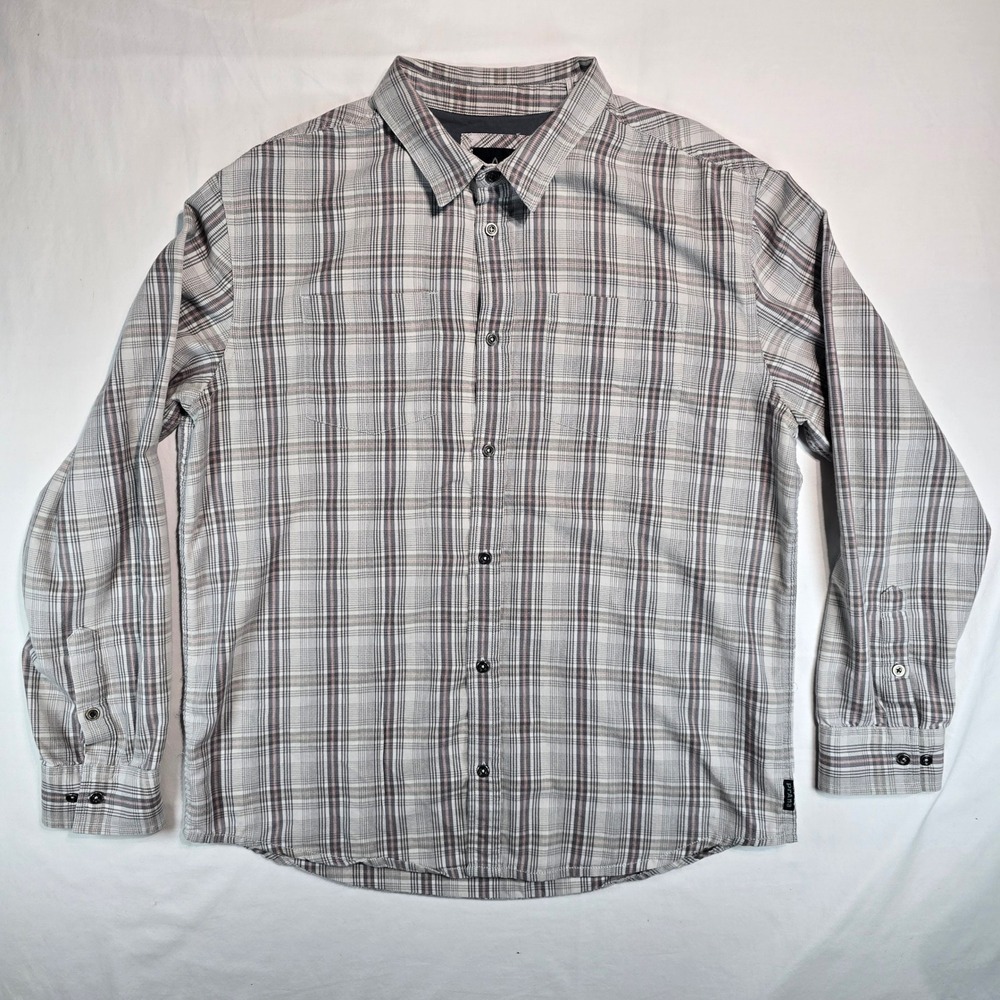 Prana Breathe Mens XL Grey Plaid Organic Cotton Blend Long Sleev Shirt M23170379
